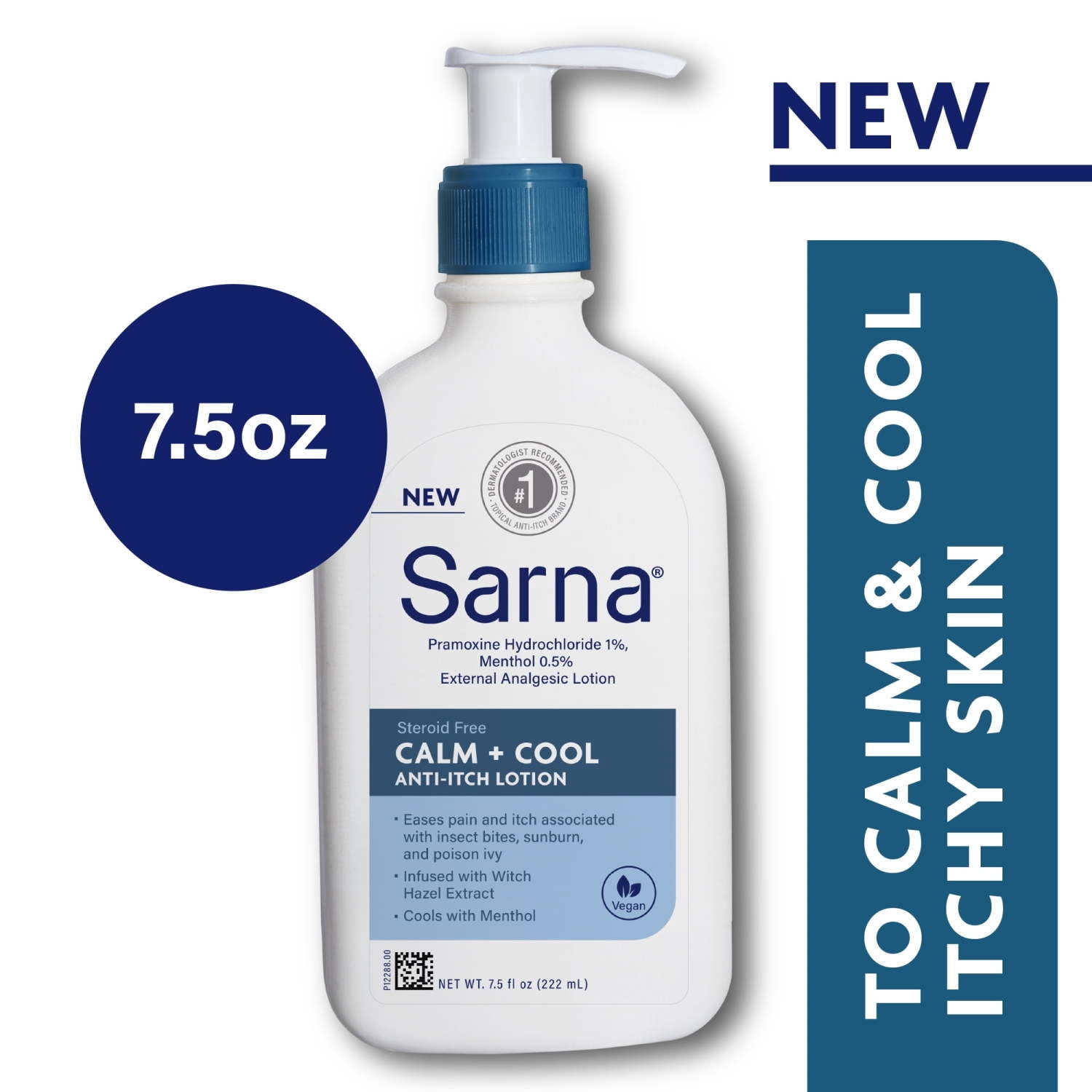 (3 pack) Sarna Calm + Cool Anti-Itch Lotion, Steroid-Free, Vegan, 7.5oz
