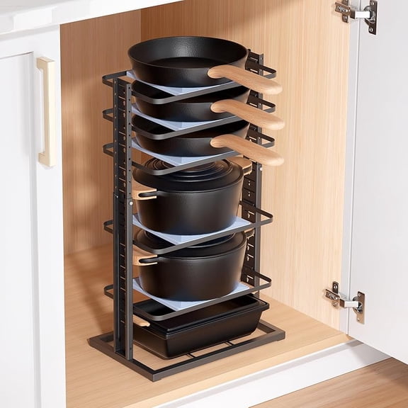 MY Pots and Pans Organizer for under Cabinet, 6-Tier Heavy Duty Pan Pot Organizers inside Cabinet Adjustable 14 to 24.57", Pot Rack Kitchen Cabinet Organization and Storage Holds up to 12" Cookw