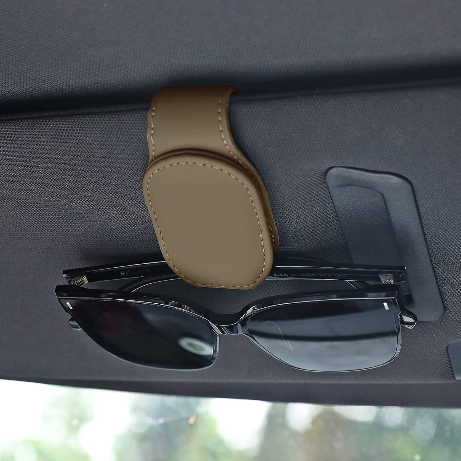 Sunglasses Holder for Car Sun Visor, Leather Eyeglass Hanger