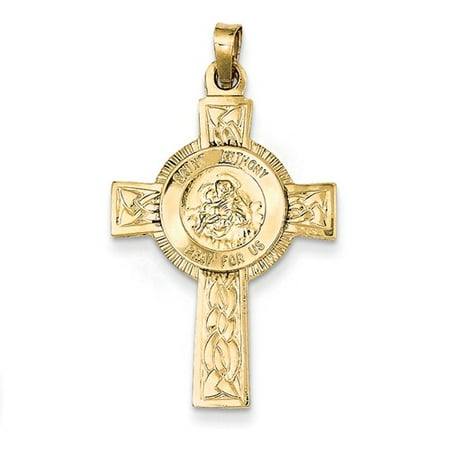 14k Yellow Gold Cross with St Anthony Medal Pendant