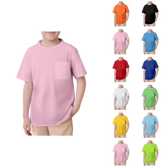 Boys T Shirt Performance Activewear Kids Mesh Short Sleeve T-Shirt Plain Crew Neck Top with Pocket Breathable Unisex Athletic Tee for Toddlers