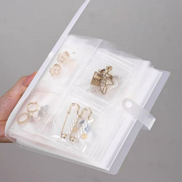 Lwithszg Transparent Jewelry Storage Book with 50 Pcs Clear Small Plastic Bags Ring Earring Organizer Book Card Holder Travel Pouch for Jewelry, Adult