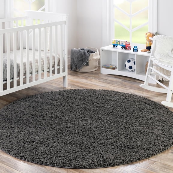 Unique Loom Solid Shag Collection Area Rug (3' 1" Round Graphite Gray)