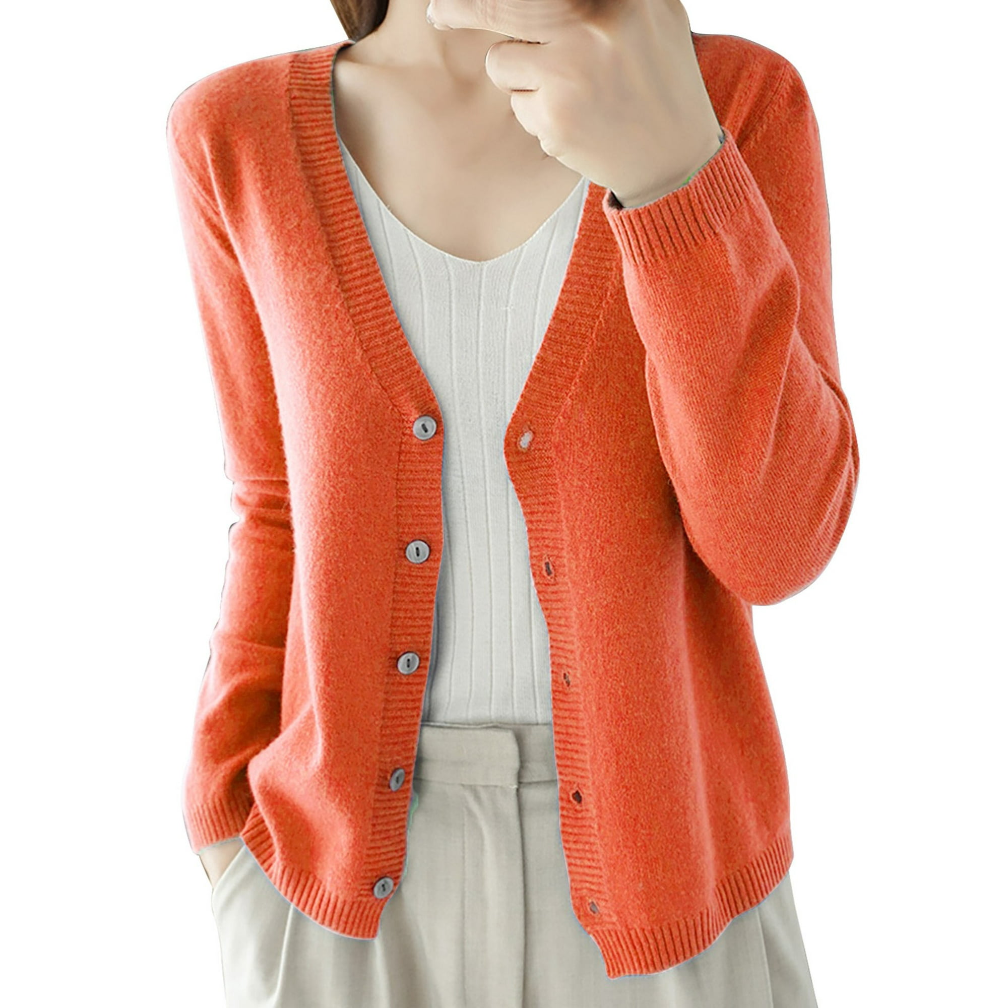 Orange Cardigan Sweaters for Women Spring And Autumn Leisure Loose
