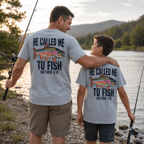 He Called Me To Fish Matthew 4:19 Matching Shirts, Christian Fishing Shirt, Father Son Fishing Outfit, Faith Based Father's Day Gift