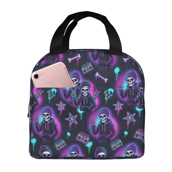 Skull Lunch Bag, Insulated Lunch Box Gothic Thermal Cooler Tote, Reusable Leakproof Meal Prep Bag For Women & Men, Office Work, Travel, And Picnic