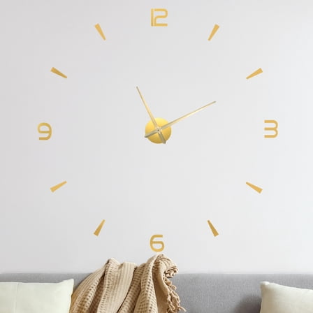 Uxcell 1-Pack 3D DIY Wall Clock,51" Frameless Wall Clock with 4 Mirror Numbers Stickers for Home, Gold