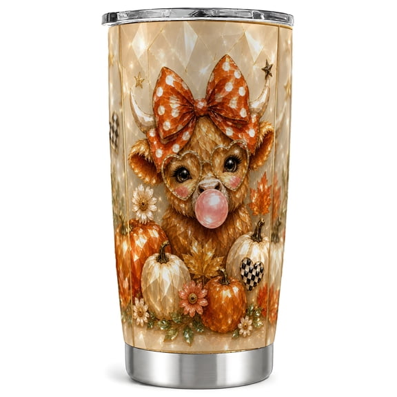 Autumn Cow Tumbler 20oz, Pumpkin Tumbler, Fall Stainless Steel Travel Cup