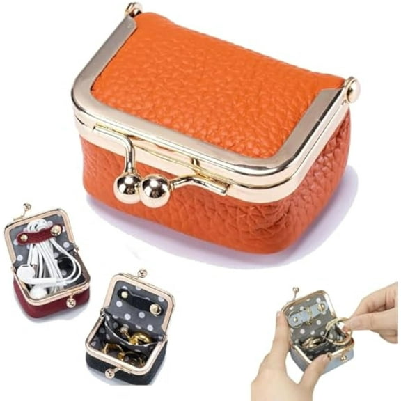 Goalintent Mini Jewelry Box, Ortasthard/Visulong Mini Jewelry Travel Case, Portable Vintage-Inspired Coin Purse Jewelry Case Organizer for Ring Earring Necklace (orange)