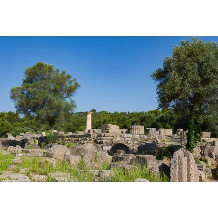 Olympia Peloponnese Greece Ancient Olympia Ruins of the 5th century BC Doric order Temple of Zeus Ancient Olympia is a UNESCO World Heritage Site Poster Print by Panoramic