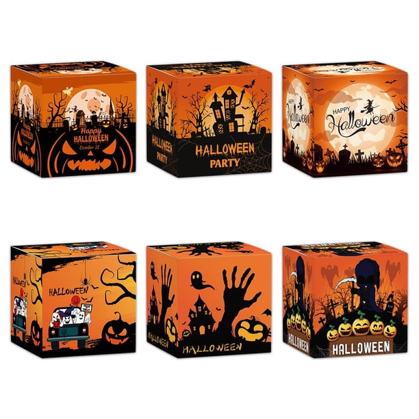 Cajas de dulces de Halloween | Envases de papel 3D para pedir dulces | Decoraciones para fiestas con escena espeluznante de calabaza y fantasma
