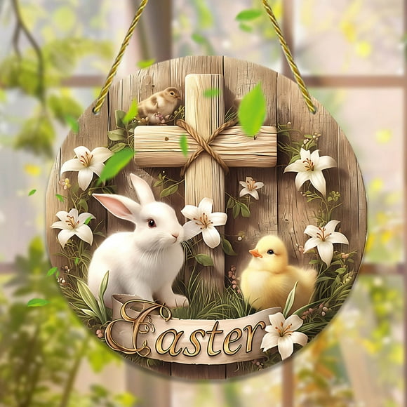 Easter Blessings Wreath Sign Round Metal Sign Door Hanger Easter Easter Bunny And Chick Christmas Garland for Stairs 50 Ft