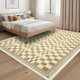 thumbnail image 3 of 4x6 Area Rug for Entryway, Non-Slip, Low Pile, Machine Washable, Modern Abstract Checkered, High Traffic, Baby Room, Kitchen, Yellow., 3 of 9