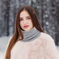 thumbnail image 3 of Loritta 2Pcs Women's Winter Knitted Fleece Scarves Set Classic Solid Style Thickened Warm Neck Warmer Gray & Pink, 3 of 6