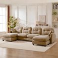 thumbnail image 3 of FFH 140" Modular Sectional Cloud Sofa, U Shaped Couch with Double Chaise, 4 Seater Chenille Living Room Furniture Sets, Camel, 3 of 17