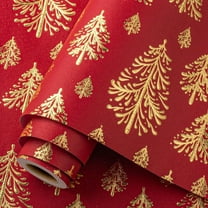 OAS Red Christmas Wrapping Paper Roll - 3D Embossed Gold Foil Metallic Shine Trees Gift Wrap for Christmas, Winter Holiday, New Year Celebration - Mini Roll - 17 In x 33 Ft