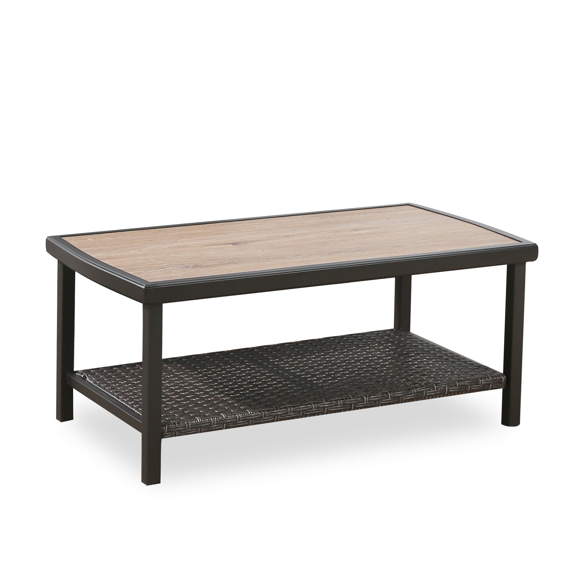 Ulax Furniture Patio Steel Coffee Table Outdoor Wicker End Table Side