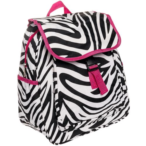 Triple Pocket 17" Zebra Print Backpack with Pencil Case and Lunch Bag