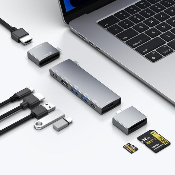 Hub USB C 8 en 2 para MacBook Pro MacBook Air iPad Dell Lenovo HP con 2 HDMI 4K 60Hz Lector de Tarje