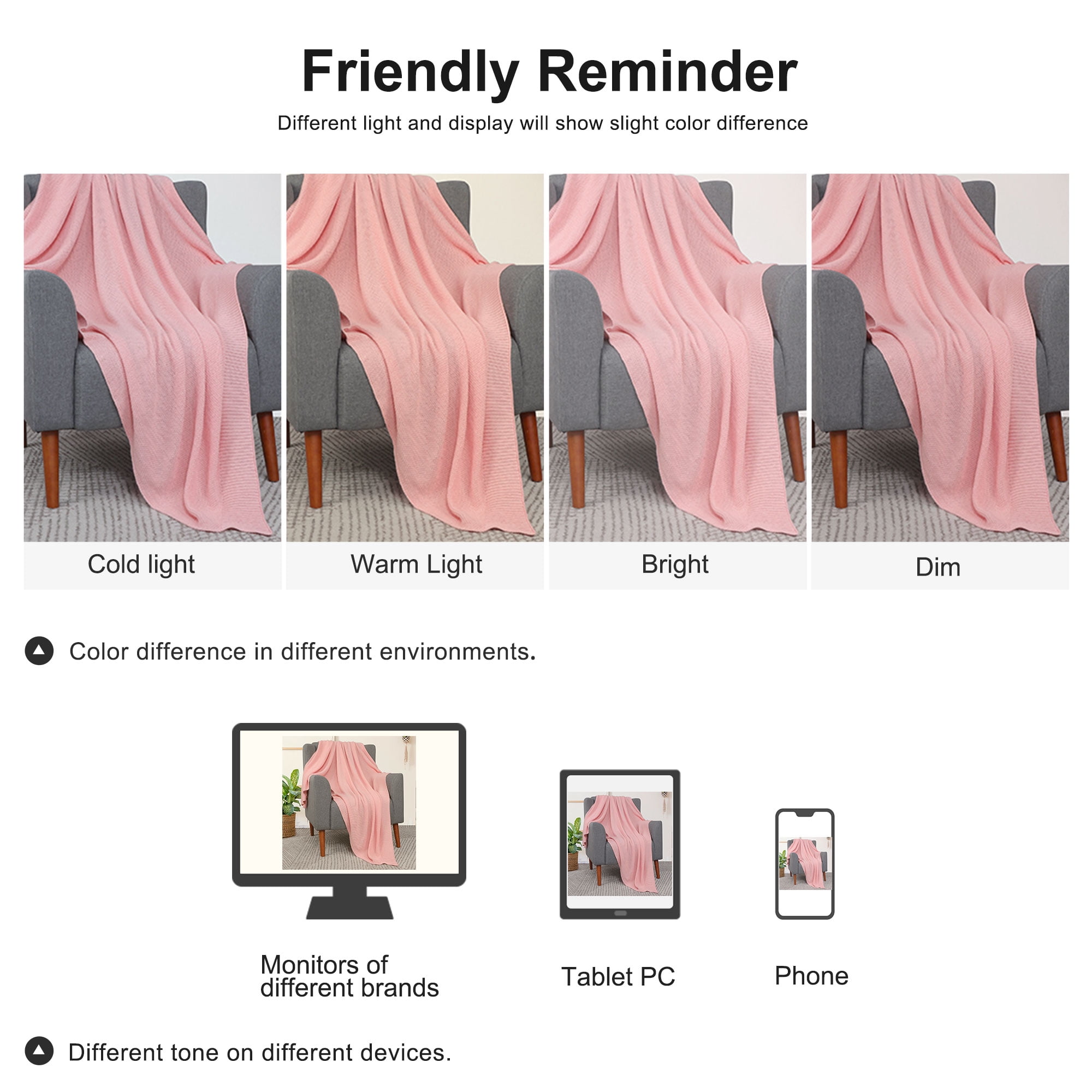 Unique Bargains Pure Cotton Soft Cable Knit Throw Blanket Pink 50" x 70"