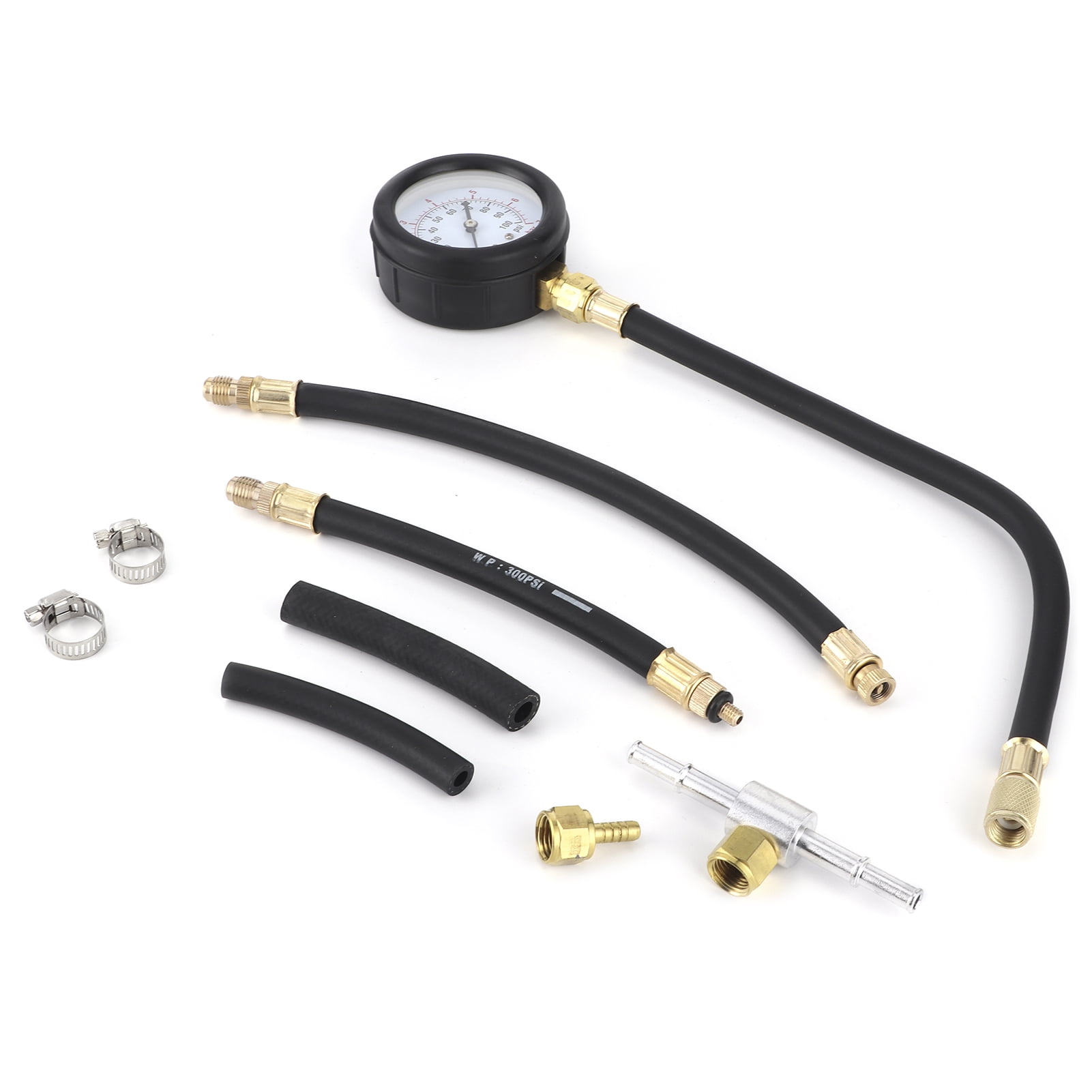 Tebru Fuel Injection Tester Pump Pressure Test Gauge Meter 0‑100 PSI Only for Gasoline Engine,0