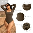 thumbnail image 5 of OQQ Women's 1 Piece Bodysuits Ribbed One Piece Square Neck Long Sleeve Bodysuits, 5 of 7