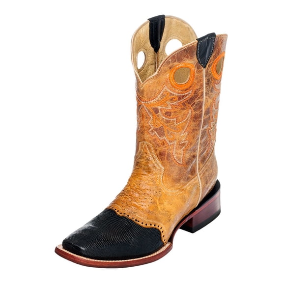 Ferrini Western Boots Mens Exotic Lizard D Toe Saddle Black RL3