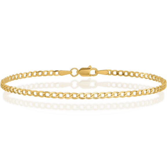 10K Solid Yellow Gold 2.2mm Curb Link Chain Bracelet