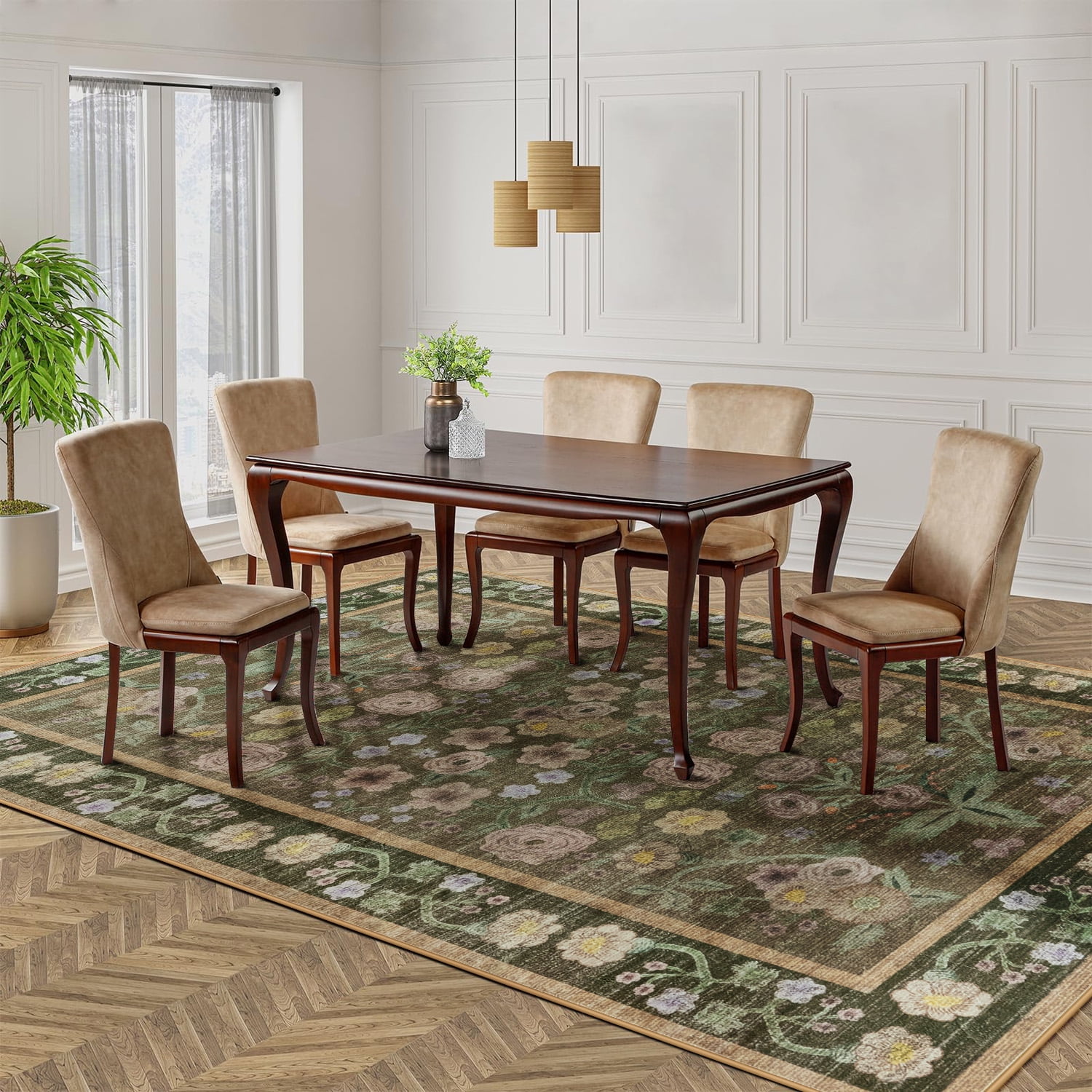 Ultrug Floral Area Rug Soft Non Slip Vintage Rugs for Living Room Bedroom Home Deocr Flower Carpet,6'x9',Coffee