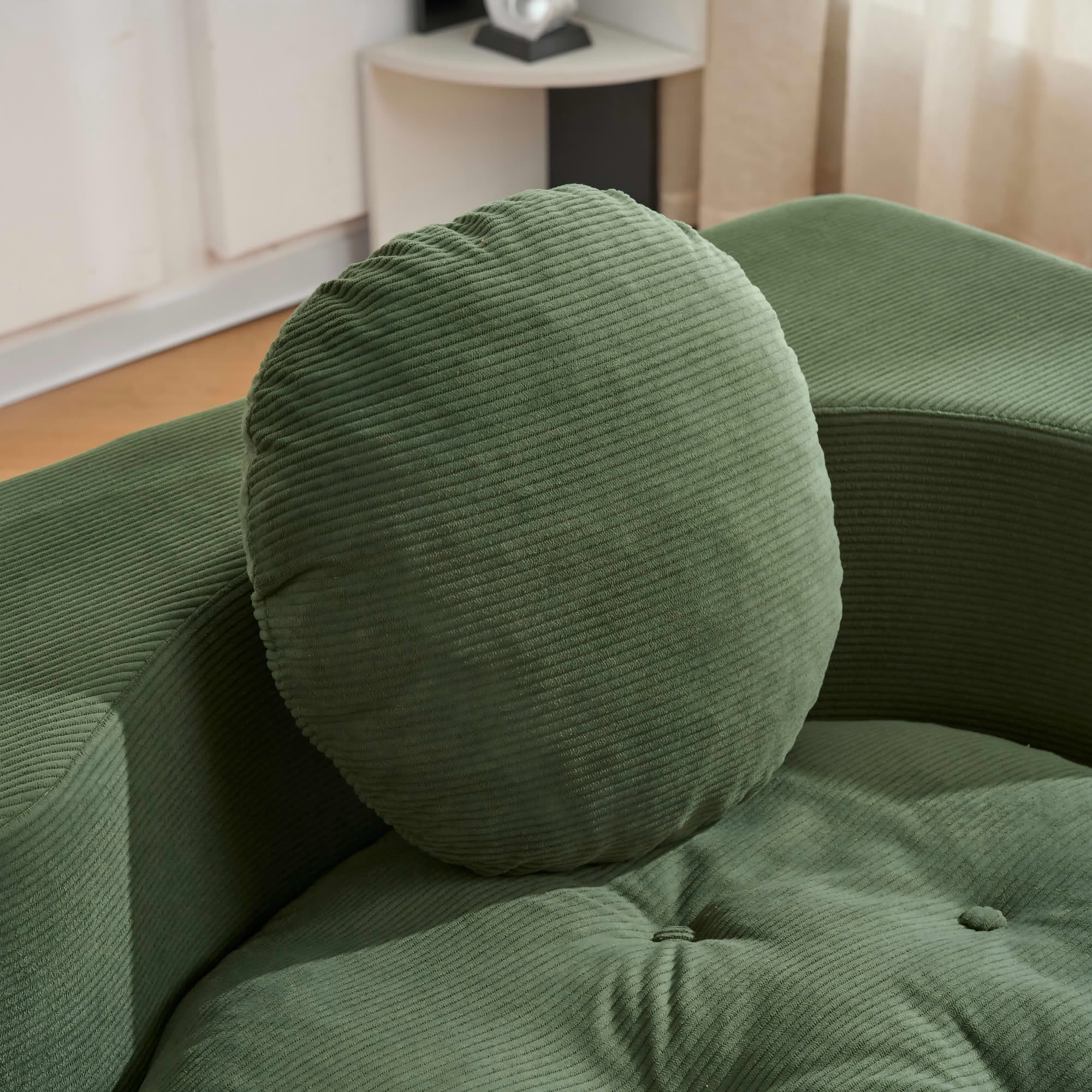 MAYEERTY 75" Convertible Corduroy Sleeper Sofa Bed, Green Foldable High Density Foam Loveseat with 2 Pillows for Living Room Bedroom Apartment