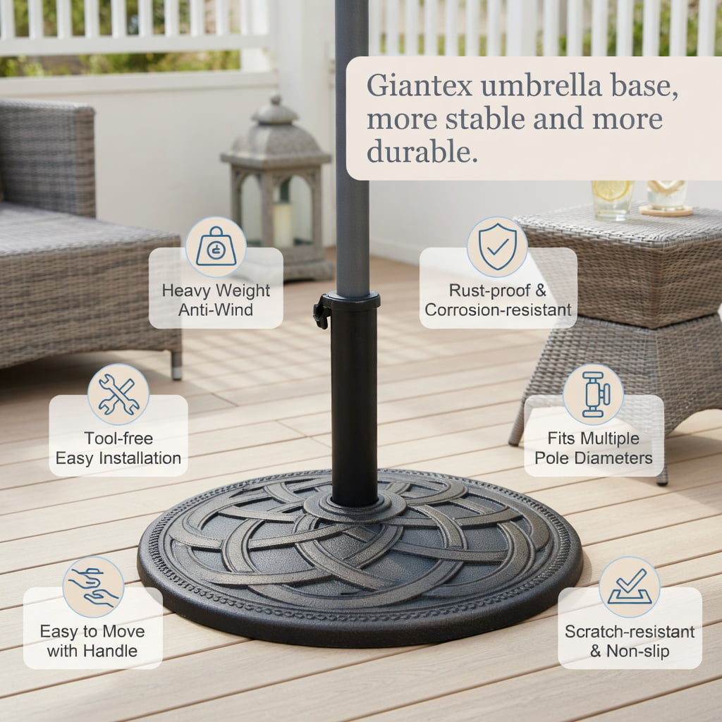 Resenkos Outdoor Umbrella Base, 22 Inch Heavy Duty Round Umbrella Base Stand, Black