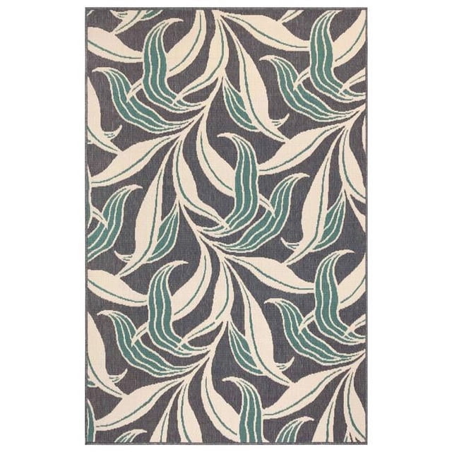 Trans-Ocean Imports RVI79764633 7 ft. 2 in. x 9 ft. 10 in. Liora Manne Riviera Leaf Indoor & Outdoor Rug Wilton Woven Rectangular Rug - Navy