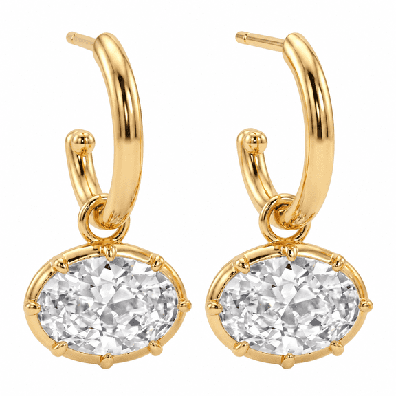 Mietieo Women's Oval Drop Earrings, Clear Faceted Accent, Open Hoop, Gold or Two Tone