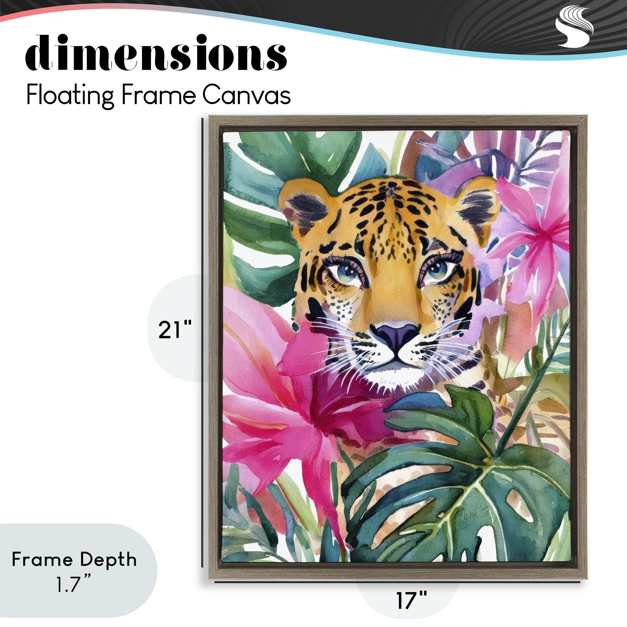Stupell Industries Tropical Tiger Peeking Brown Framed Floater Canvas Wall Art, design by Shelly Craig