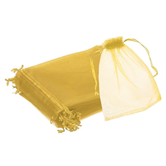 25pcs Organza Bags 6x8 Drawstring Favor Pouches Sheer Mesh Bag Gold