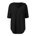 thumbnail image 6 of Scyoekwg Women's V Neck Hoodies Short Sleeve Drawstring Pullover Tops with Pocket Summer Casual Loose Blouses (Black,XL), 6 of 6