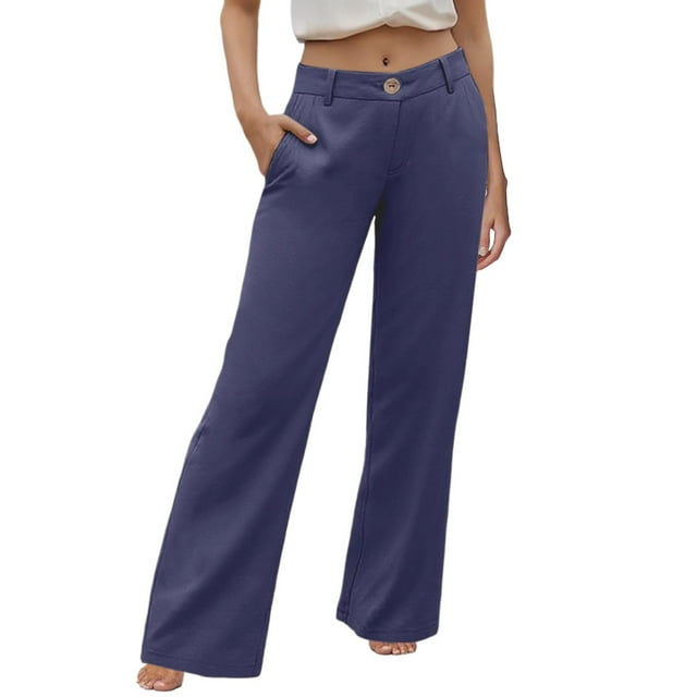 Pantalones palazzo de cintura alta para mujer - Pierna ancha, bolsillos - Informal/Mezcla de lino - Pantalones de moda - S-XXL