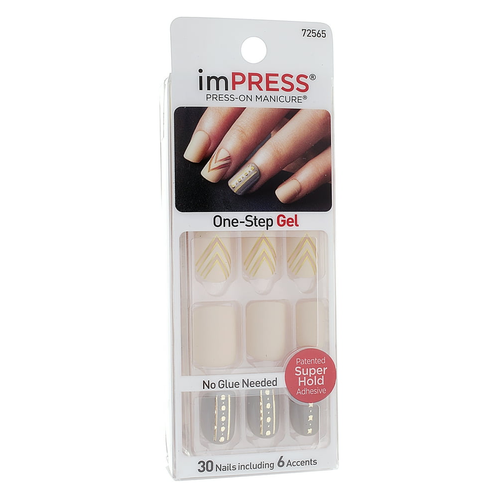 Impress Shocking, Press on Artificial Nails, 30 Nails, 6 Accents