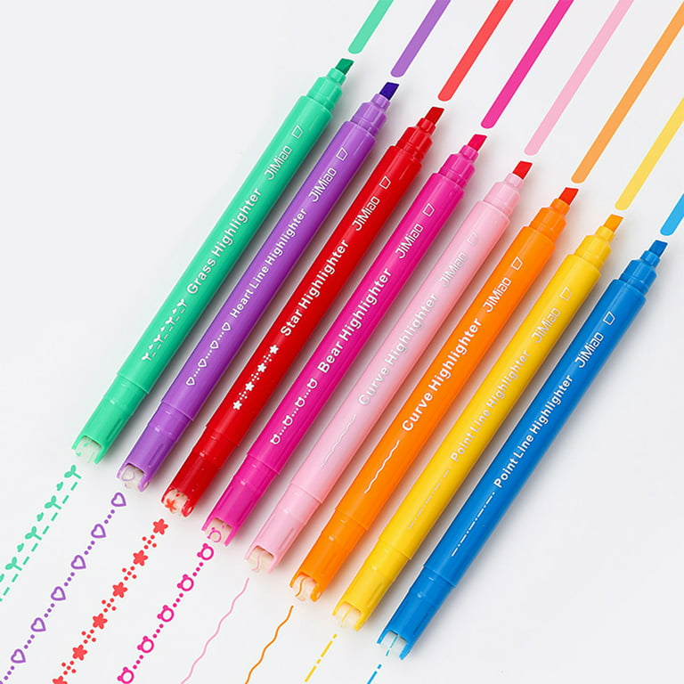 Smilevol Linear Color Pens, Colorful Curve Highlighter Pen Set, 6 Different  Curve Shapes Fine Tips, Smilevol Dual Tip Pens for Note Taking Writing