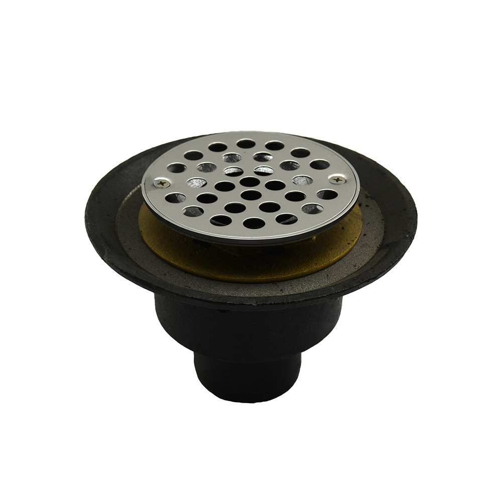 2" No Hub Shower Drain with Brass Threaded Clamping Ring with Brass