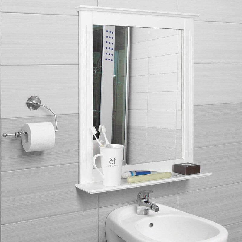 Homfa Bathroom Wall Mirror With Shelf, Large White Bathroom Wall Mirrors