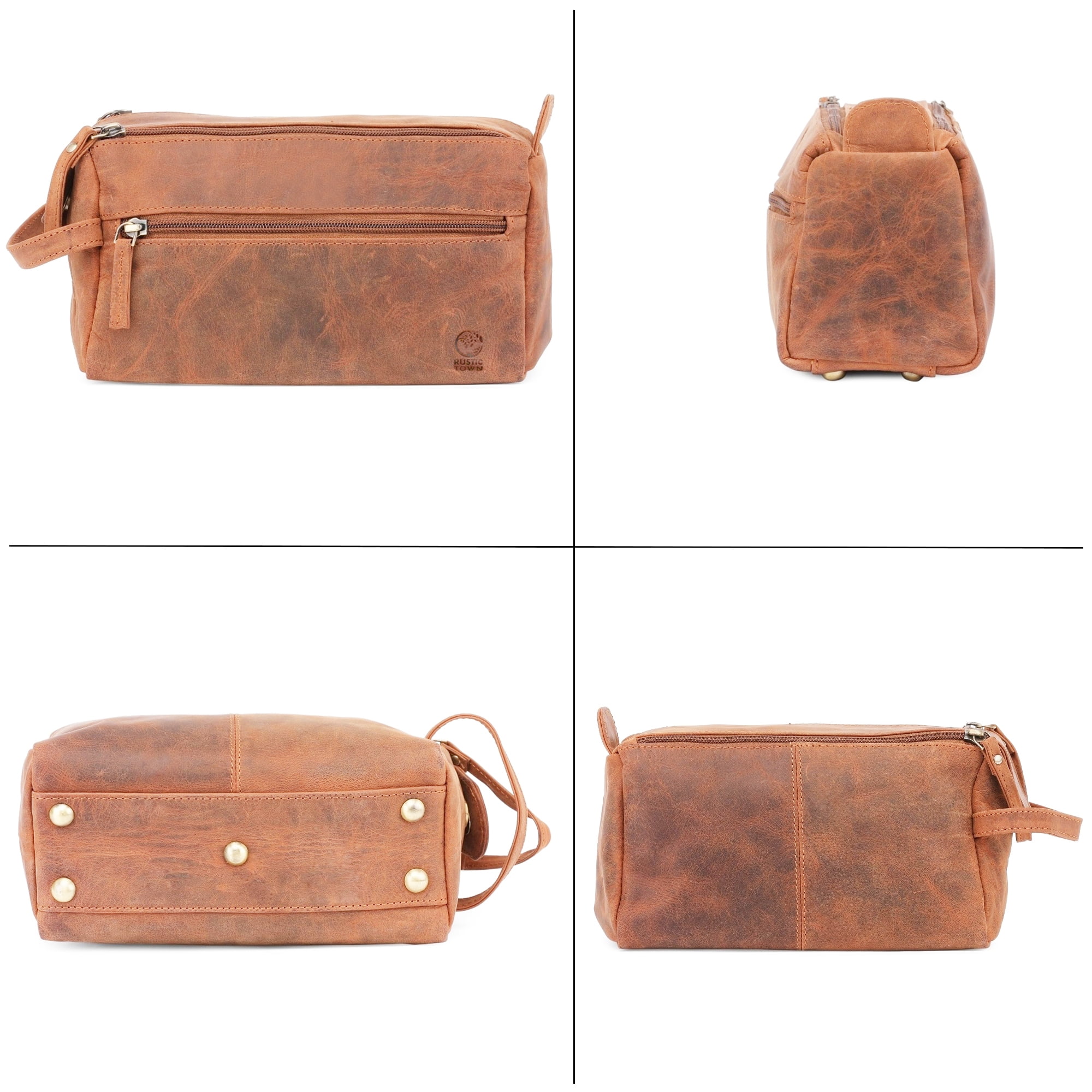 Leather Toiletry Bag for Men & Women - Hygiene Organizer Shaving Dopp Kit Travel Cosmetic Case by Rustic Town