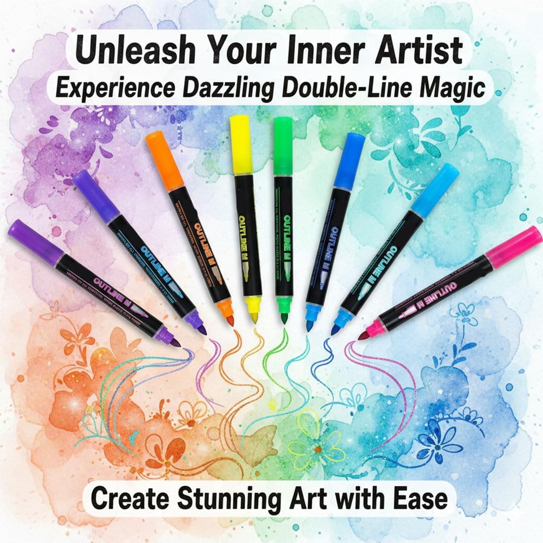 Dreamy Sparkle Dual-Line Contour Pen,8/12/24/36/48/60 Colors Outline Marker,0.08-0.12in Precision Tip,Quick-Dry Ink for Drawing,Coloring & DIY Crafts