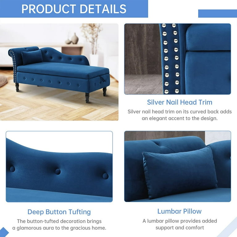 Velvet Chaise Lounge with Hidden Storage KAMIDA 60