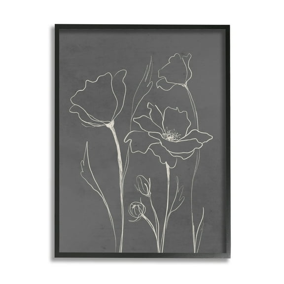 Stupell Industries Blooming Flower Buds Casual Grey Line Doodle Graphic Art Black Framed Art Print Wall Art, Design by Elizabeth Medley