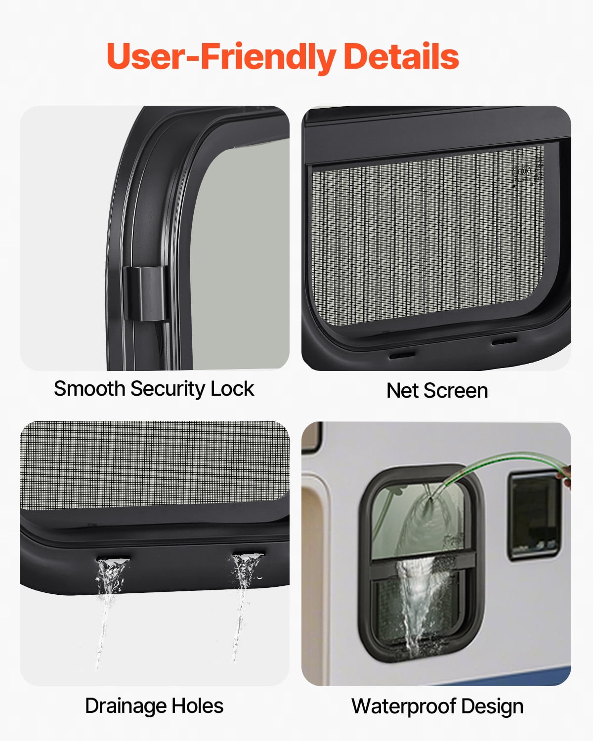 KFFKFF Upright RV Window, Dimensions 14" W x 16" H, Shaded Sliding RV Window with Mesh Screen & Decorative Ring, Suitable for 15/16" - 1 3/4" Wall Thickness, RV Window, DOT Certified