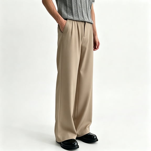 Men Classic Cuffed Pleated Dress Pants Light Premium Stretch Fabric S-XL