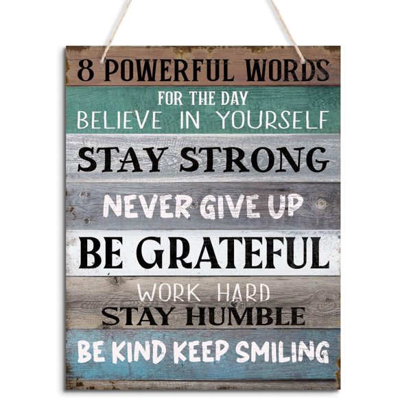 Putuo Decor 8 Powerful Words For The Day Wall Decor, Positive Quotes Wall Hanging Art, Motivational Office Wall Decor Inspirational Wall Plaque For Living Room Bedroom Classroom Decor