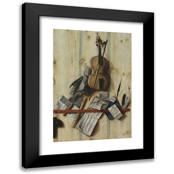 Cornelius Norbertus Gijsbrechts 11x14 Black Modern Framed Museum Art Print Titled - Trompe L’Oeil with Violin, Music Book and Recorder (1672)