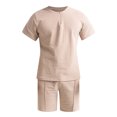 thumbnail image 2 of Vedolay Matching Short Sets Men's Short Outfits 2 Piece Summer Tracksuit Shirt and Shorts Set,Beige XXL, 2 of 3